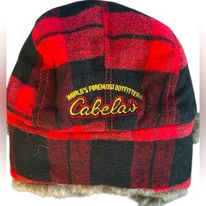 Cabela’s Buffalo plaid Insulted Trapper Lumberjack Faux Fur hat Chin Buckle